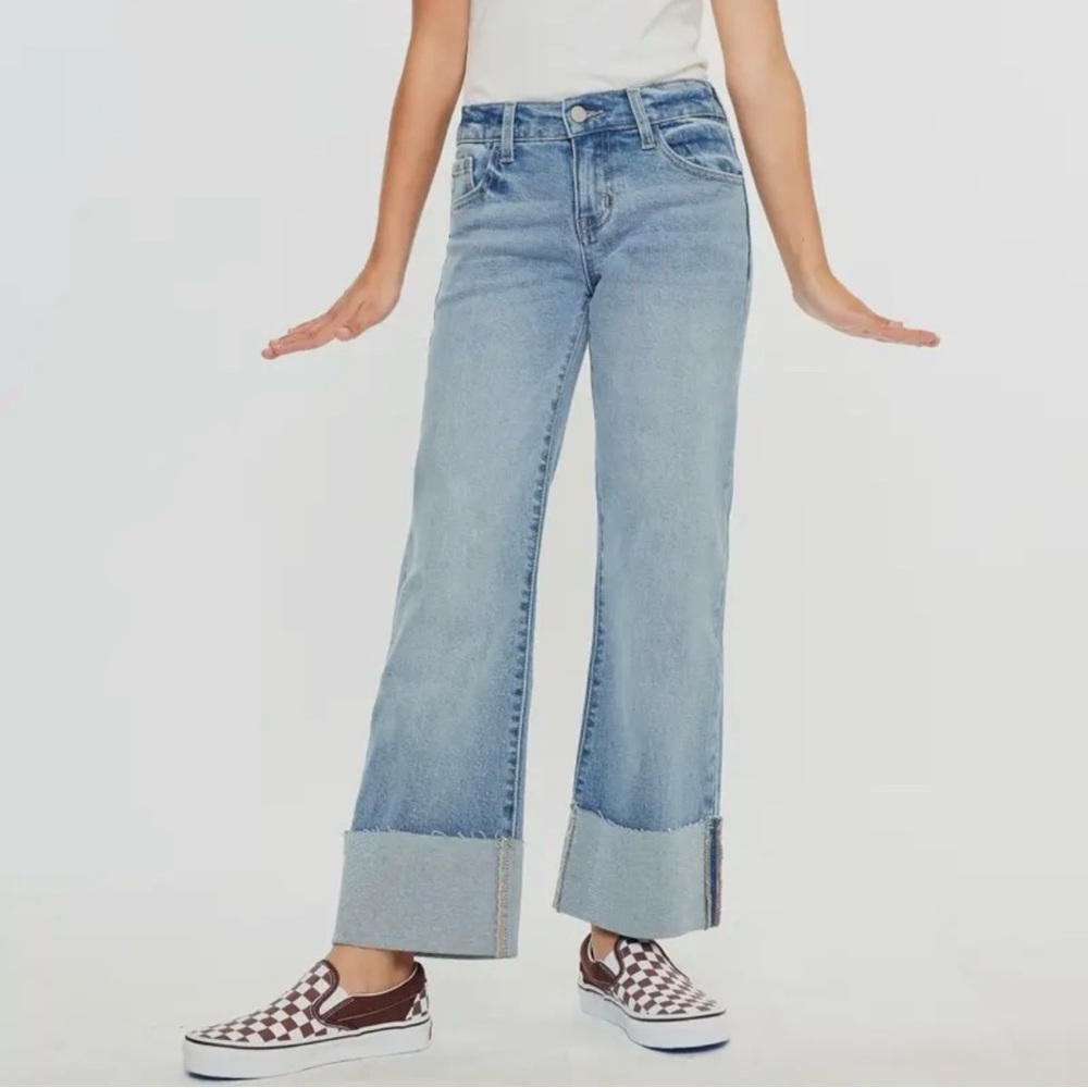 KanCan Youth Mid Rise Wide Flare Cuffed Hem Jeans